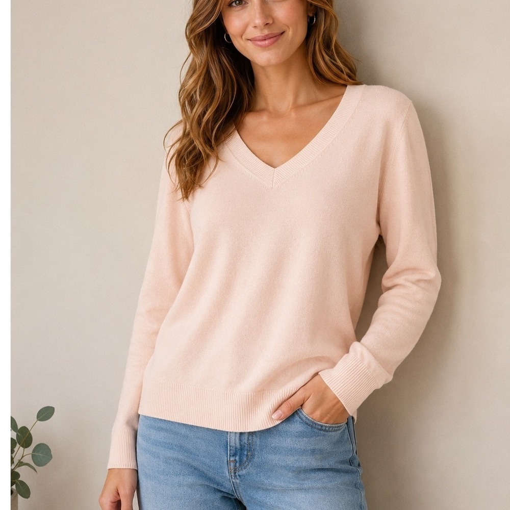 Croft & Barrow V-Neck Sweater Women XXL Light Peach Excellent Soft Cozy Knit